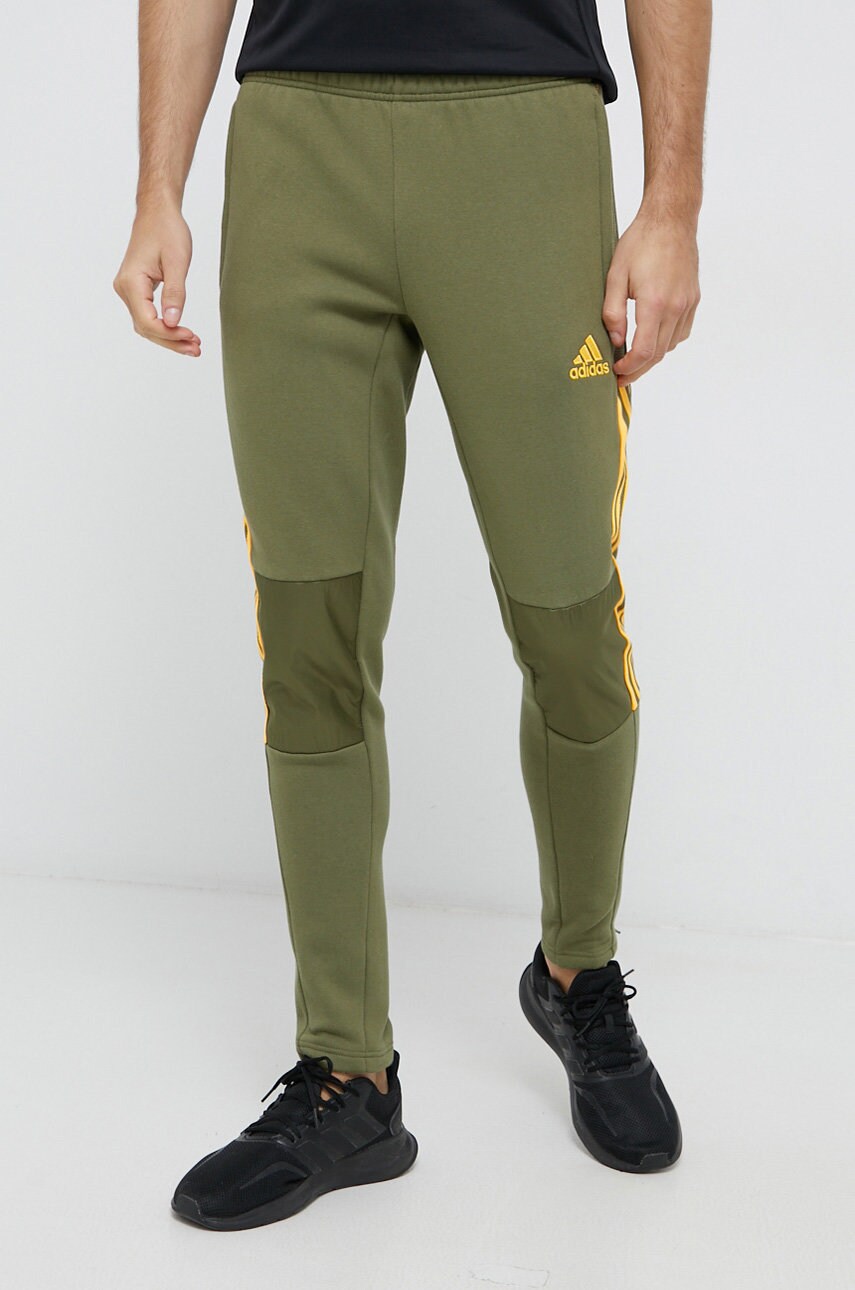 Adidas performance pantaloni bărbați, culoarea verde, cu imprimeu