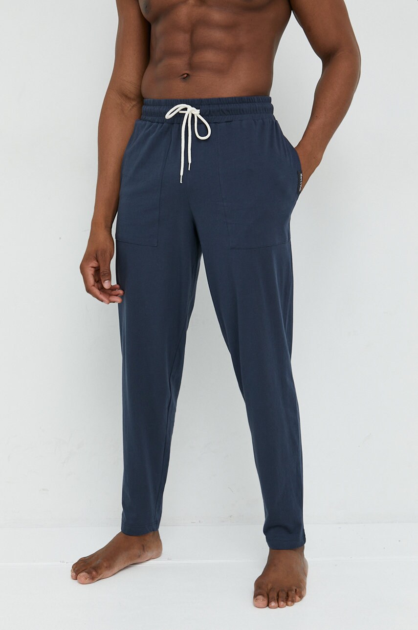 Marc o'polo pantaloni pijama bumbac culoarea albastru marin, neted