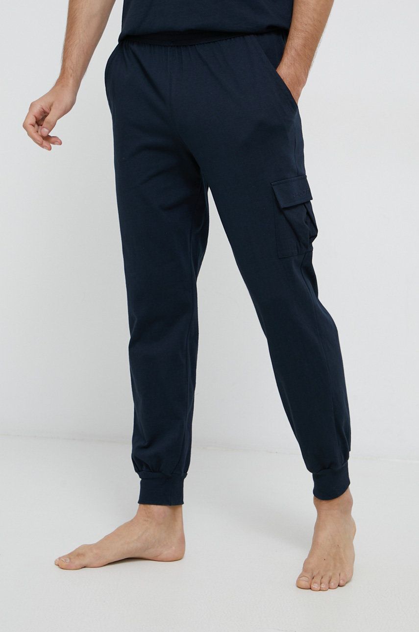 Marc O’Polo Pantaloni de bumbac bărbați, culoarea albastru marin, material neted answear.ro