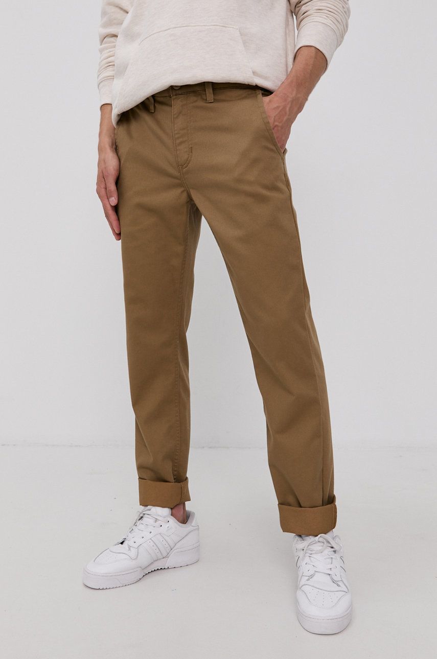 Kalhoty Vans pánské, hnědá barva, jednoduché, VN0A5FJ7DZ91-dirt - hnědá -  63% Bavlna