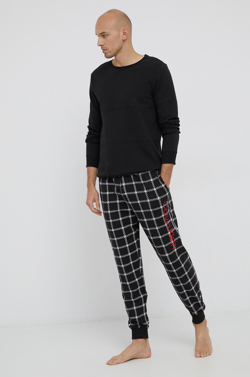 

Долнище на пижама Calvin Klein Underwear мъжко в черно с десен, Черен