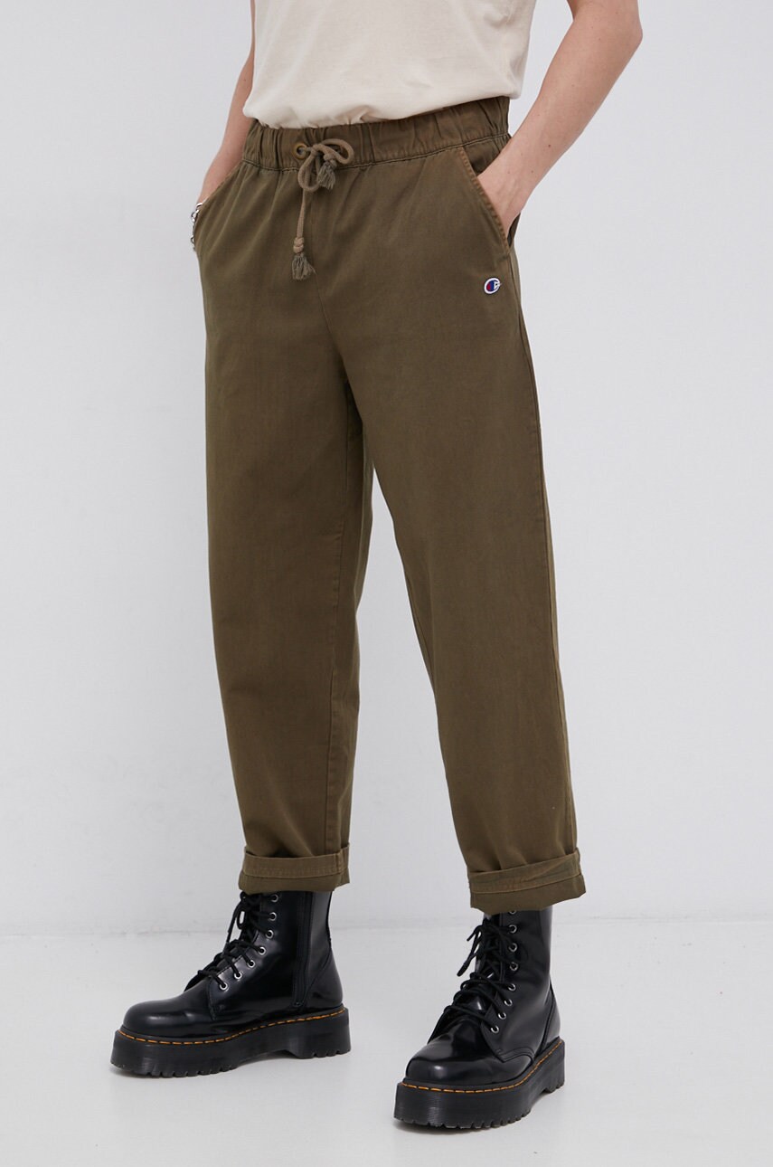 Champion pantaloni de bumbac bărbați, culoarea verde, model drept