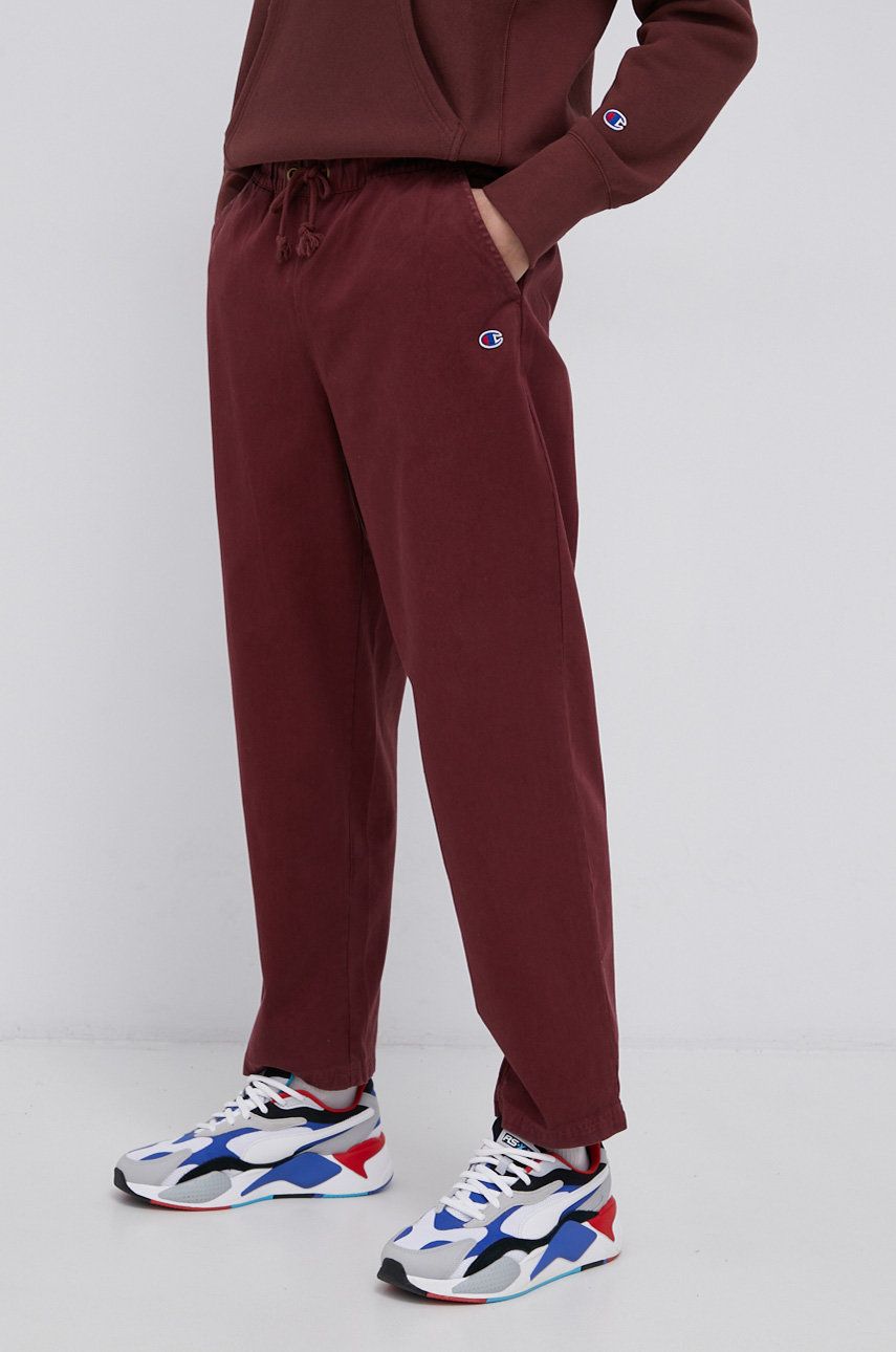 Champion Pantaloni de bumbac 216494 bărbați, culoarea bordo, model drept answear.ro