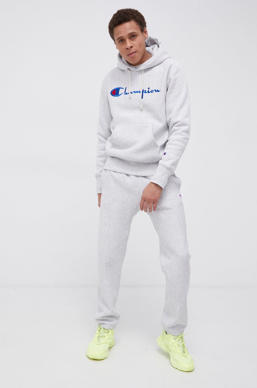 Champion Pantaloni 216540 bărbați, culoarea gri, cu imprimeu 216540