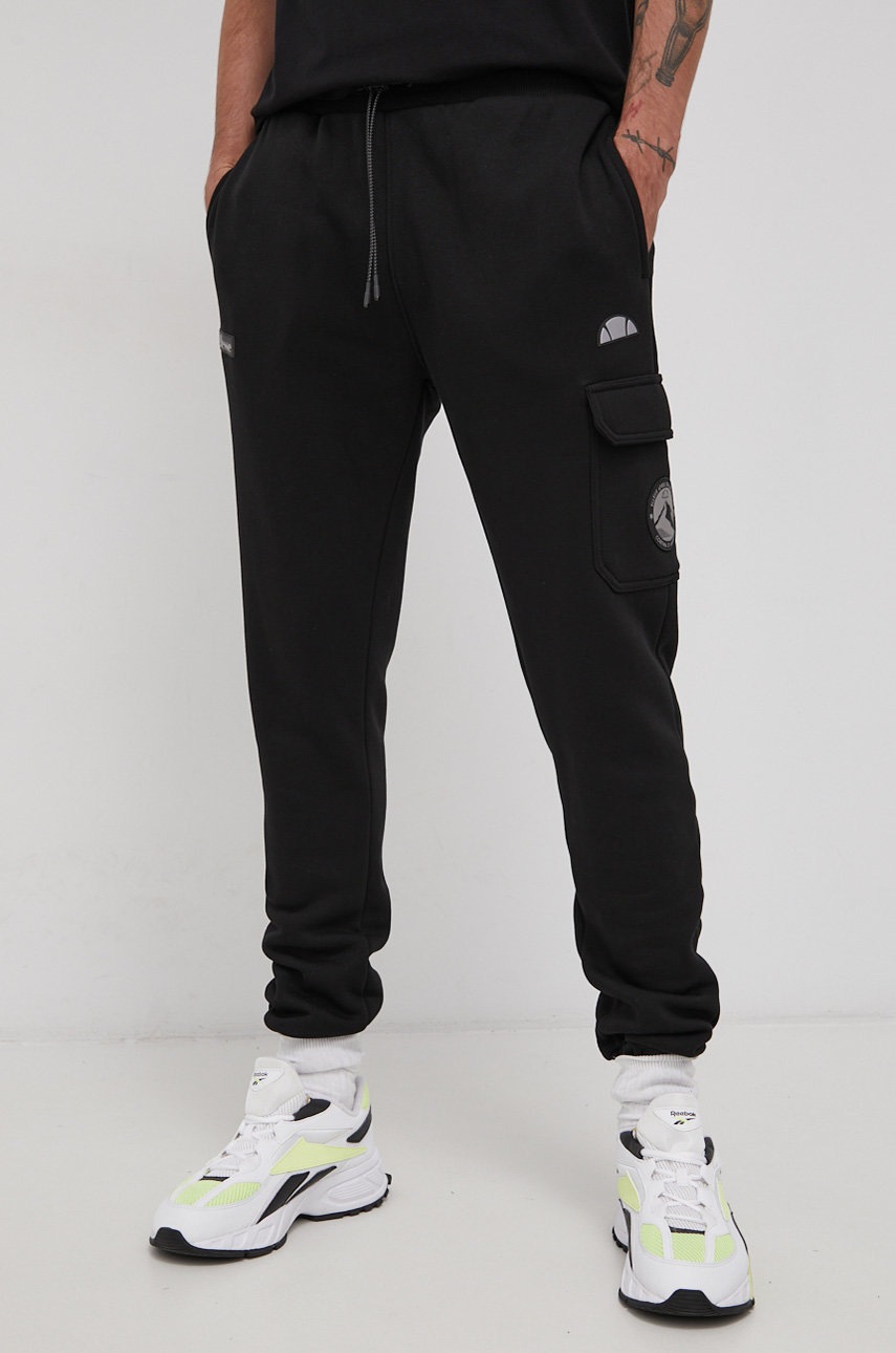 Ellesse pantaloni bărbați, culoarea negru, material neted