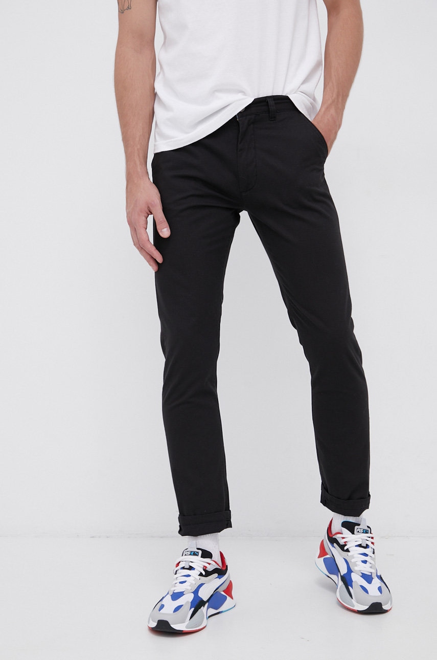 Brave soul pantaloni de bumbac bărbați, culoarea negru, model drept