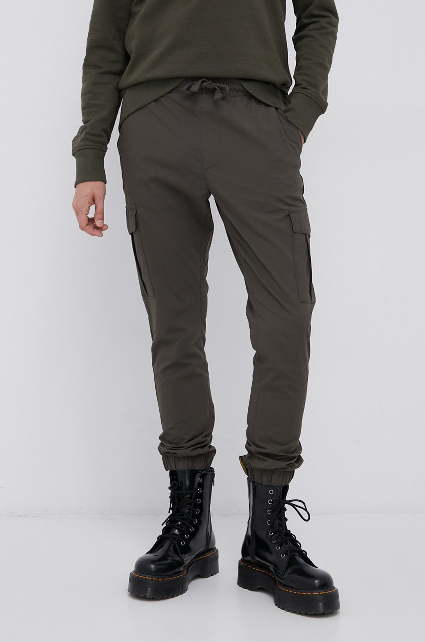 Brave soul pantaloni bărbați, culoarea verde, model drept