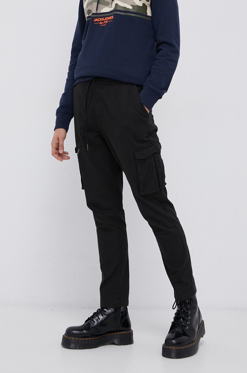 Brave soul pantaloni de bumbac bărbați, culoarea negru, cu fason cargo