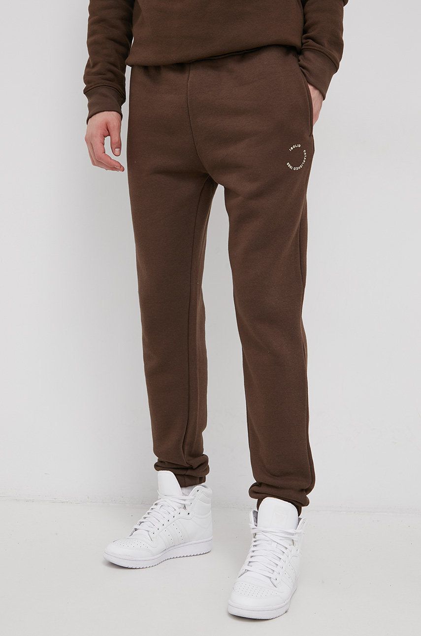 Solid Pantaloni bărbați, culoarea maro, material neted
