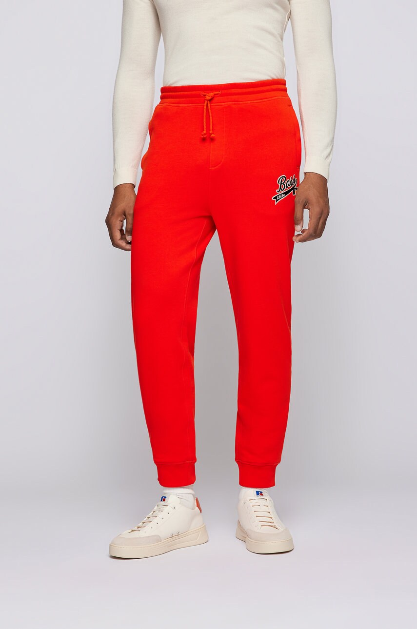Boss pantaloni bărbați, culoarea rosu, material neted