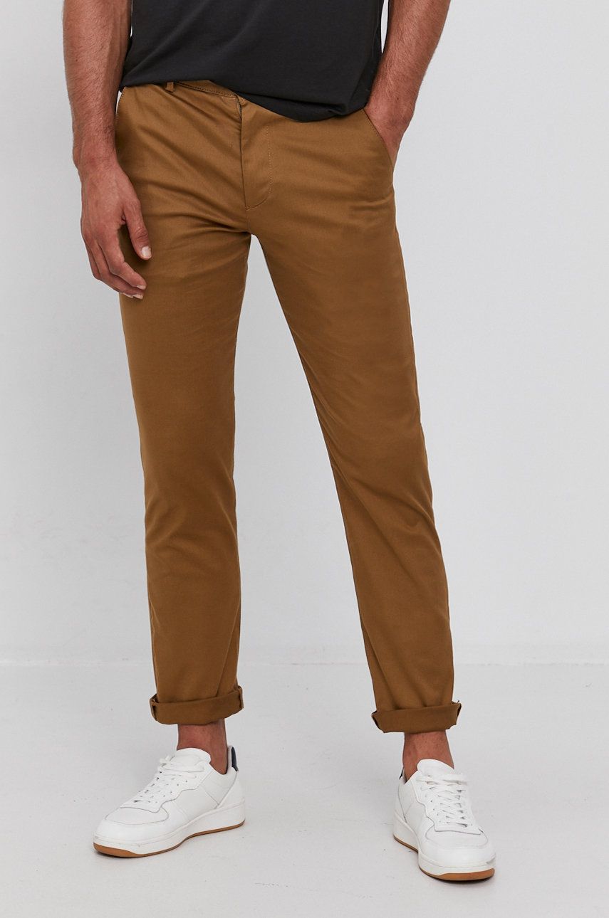 Selected Pantaloni bărbați, culoarea maro, cu fason chinos