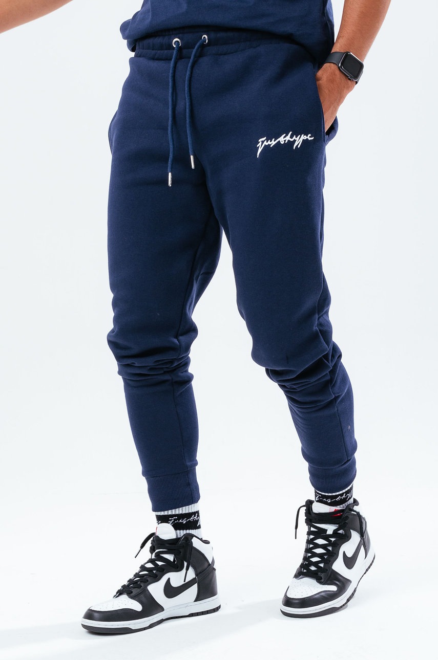 Hype Pantaloni bărbați, culoarea albastru marin, material neted