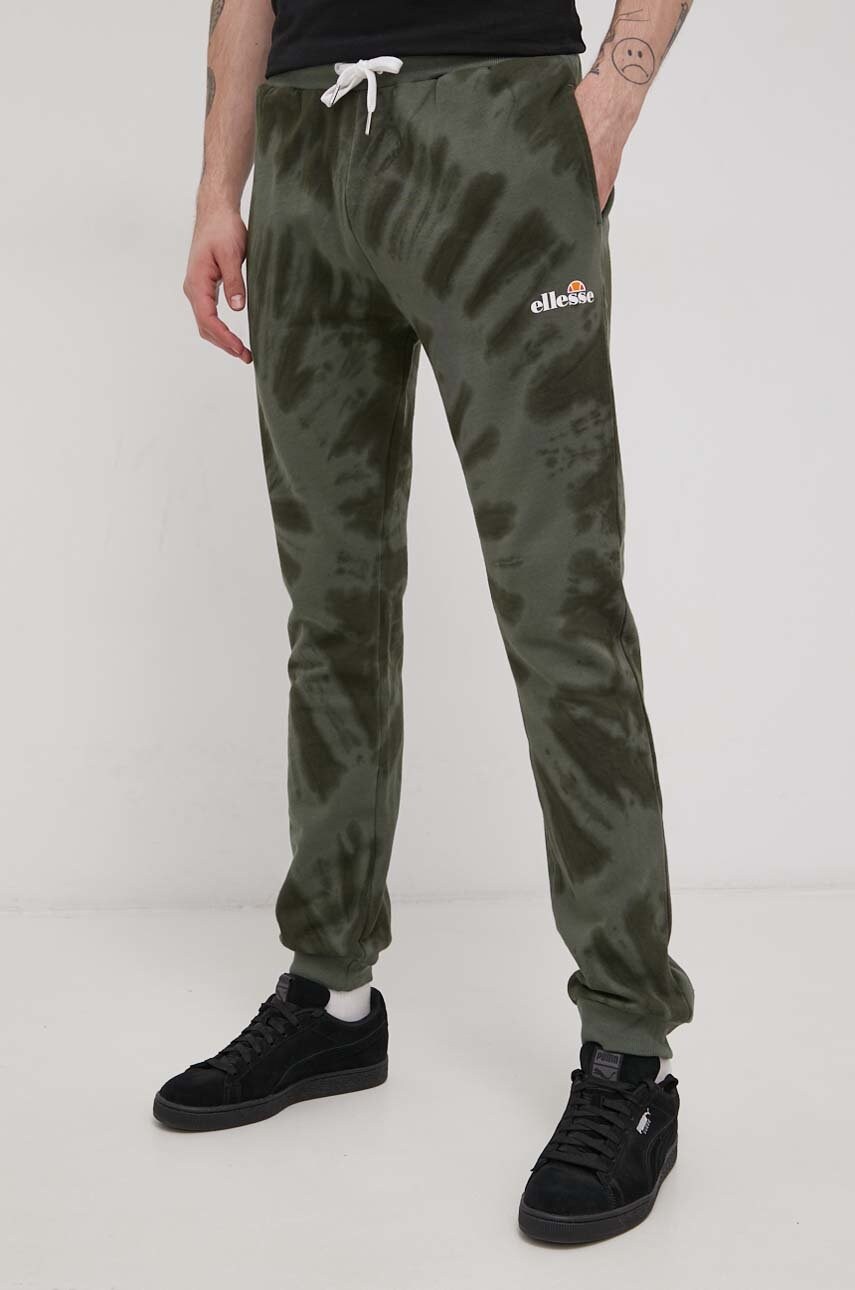 Ellesse pantaloni de bumbac bărbați, culoarea verde, modelator