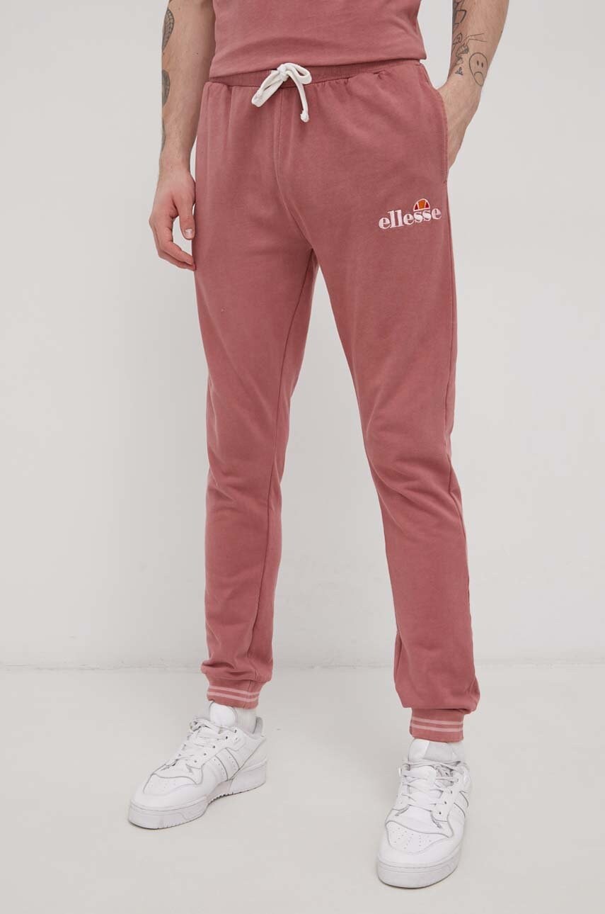 Ellesse pantaloni de bumbac bărbați, culoarea roz, material neted