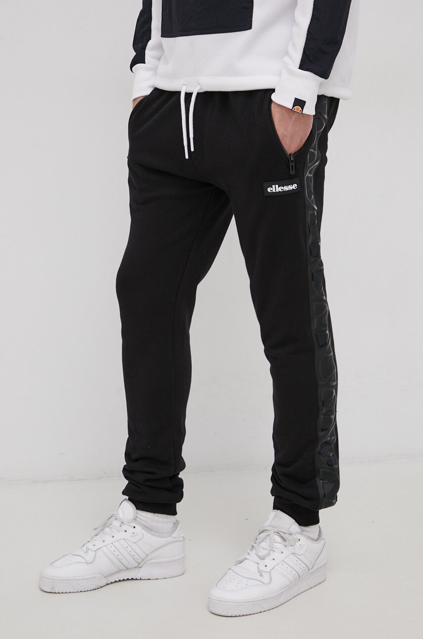Ellesse pantaloni bărbați, culoarea negru, cu imprimeu