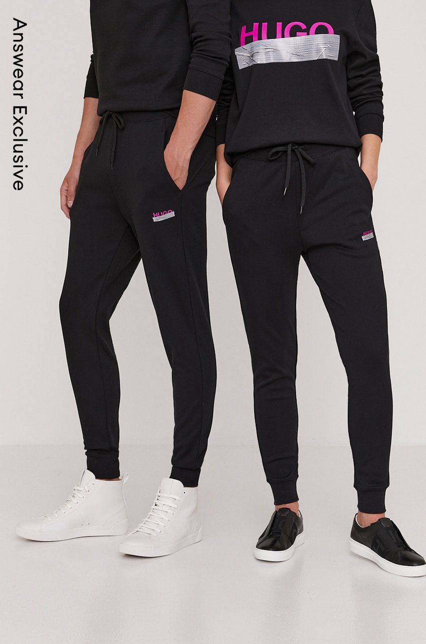 Hugo Pantaloni culoarea negru, material neted answear.ro imagine 2022 reducere