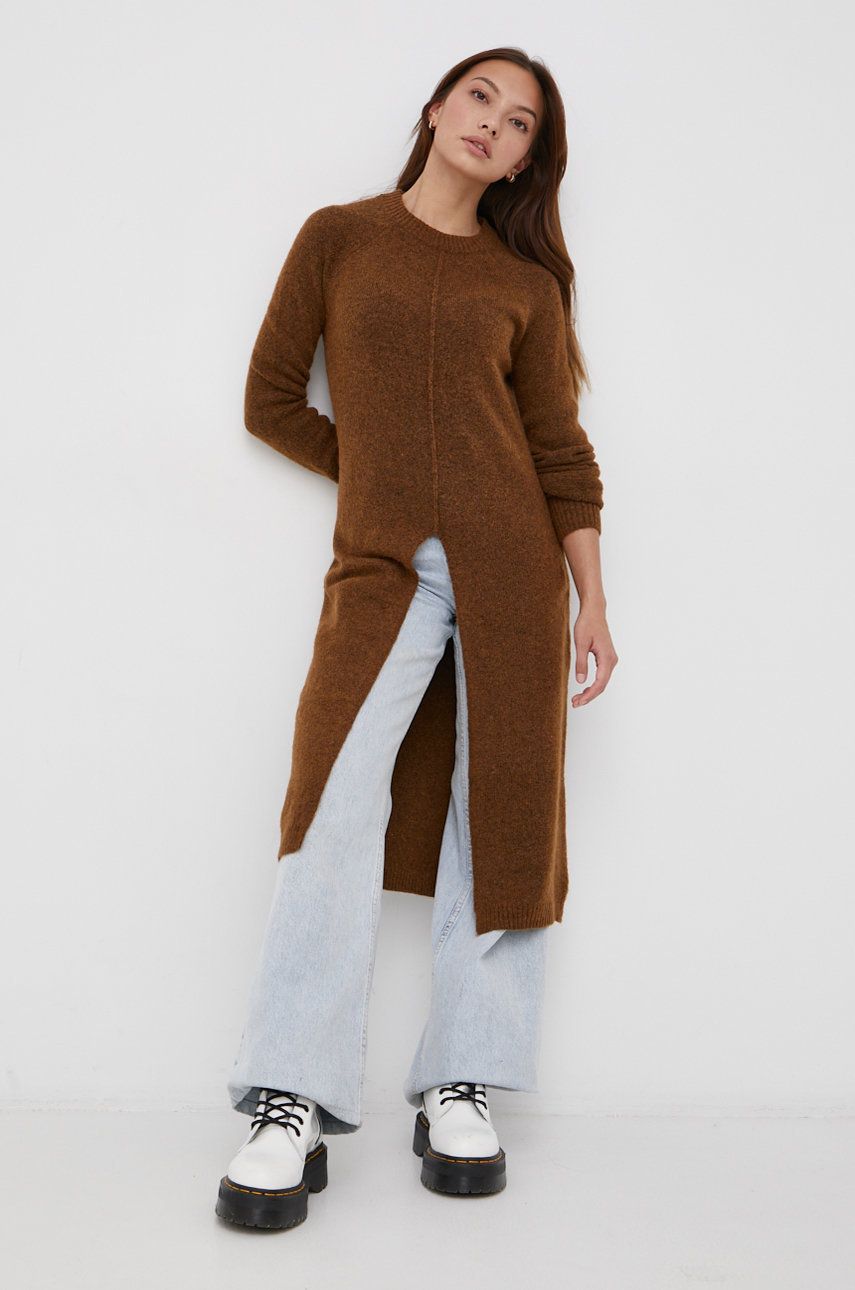 Vero Moda Rochie din amestec de lana culoarea maro, mini, model drept
