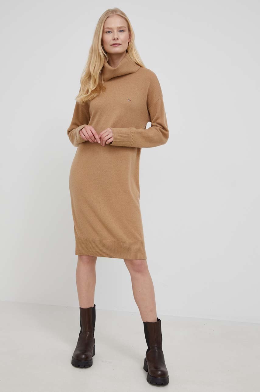 

Вовняна сукня Tommy Hilfiger колір бежевий mini oversize