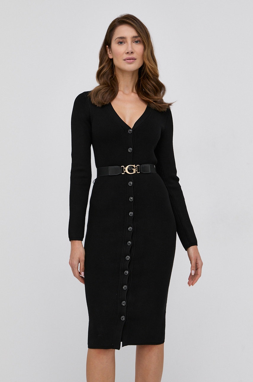 

Рокля Guess в черно къс модел с кройка по тялото, Черен