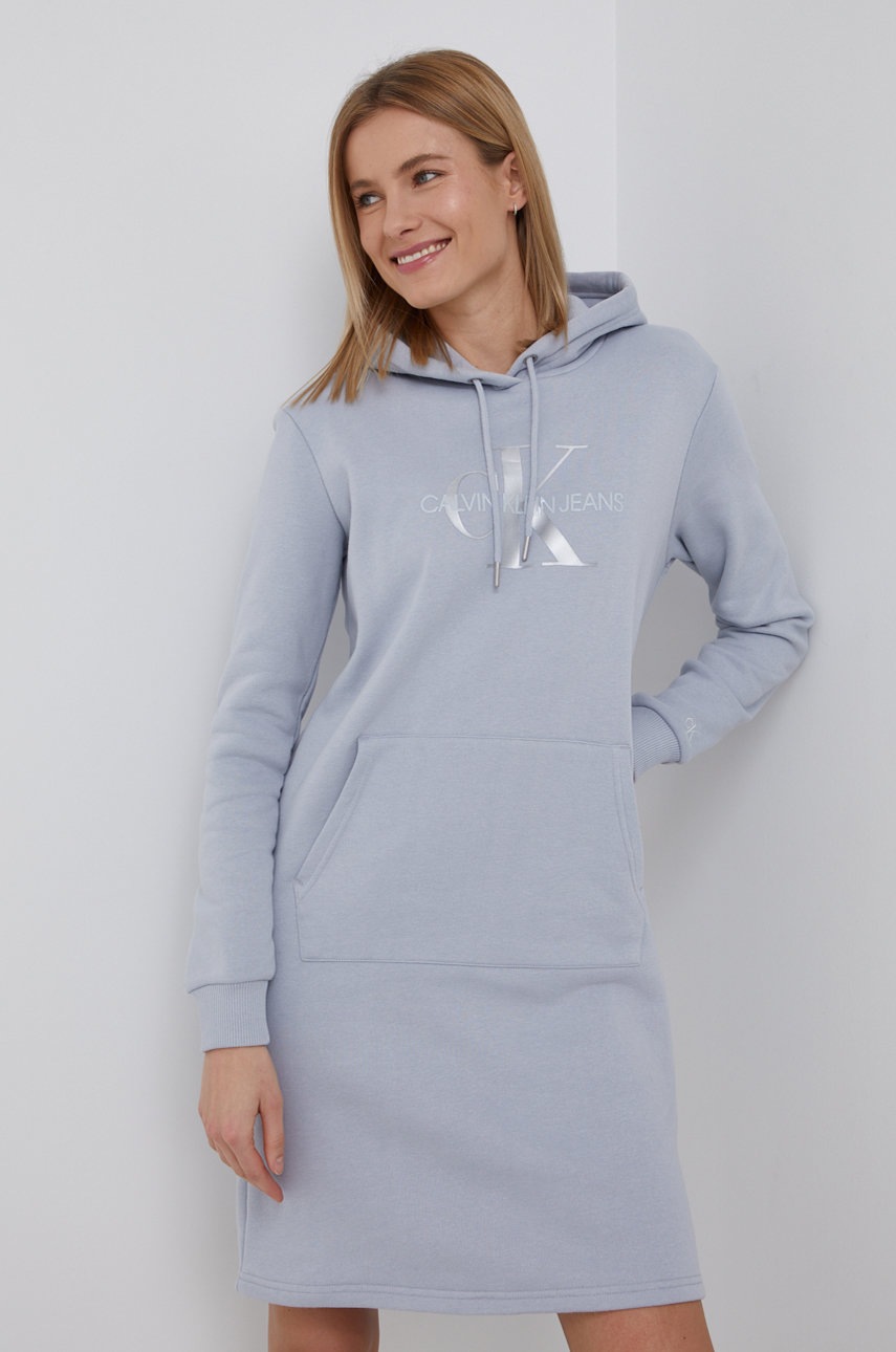 

Рокля Calvin Klein Jeans в сиво къс модел със стандартна кройка, Сив