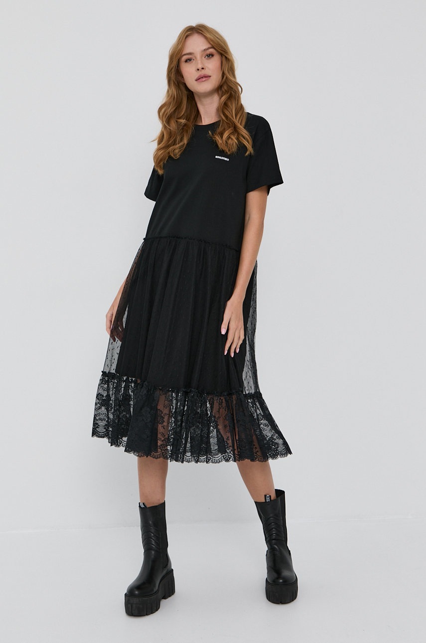 

Рокля Red Valentino в черно къс модел с уголемена кройка, Черен