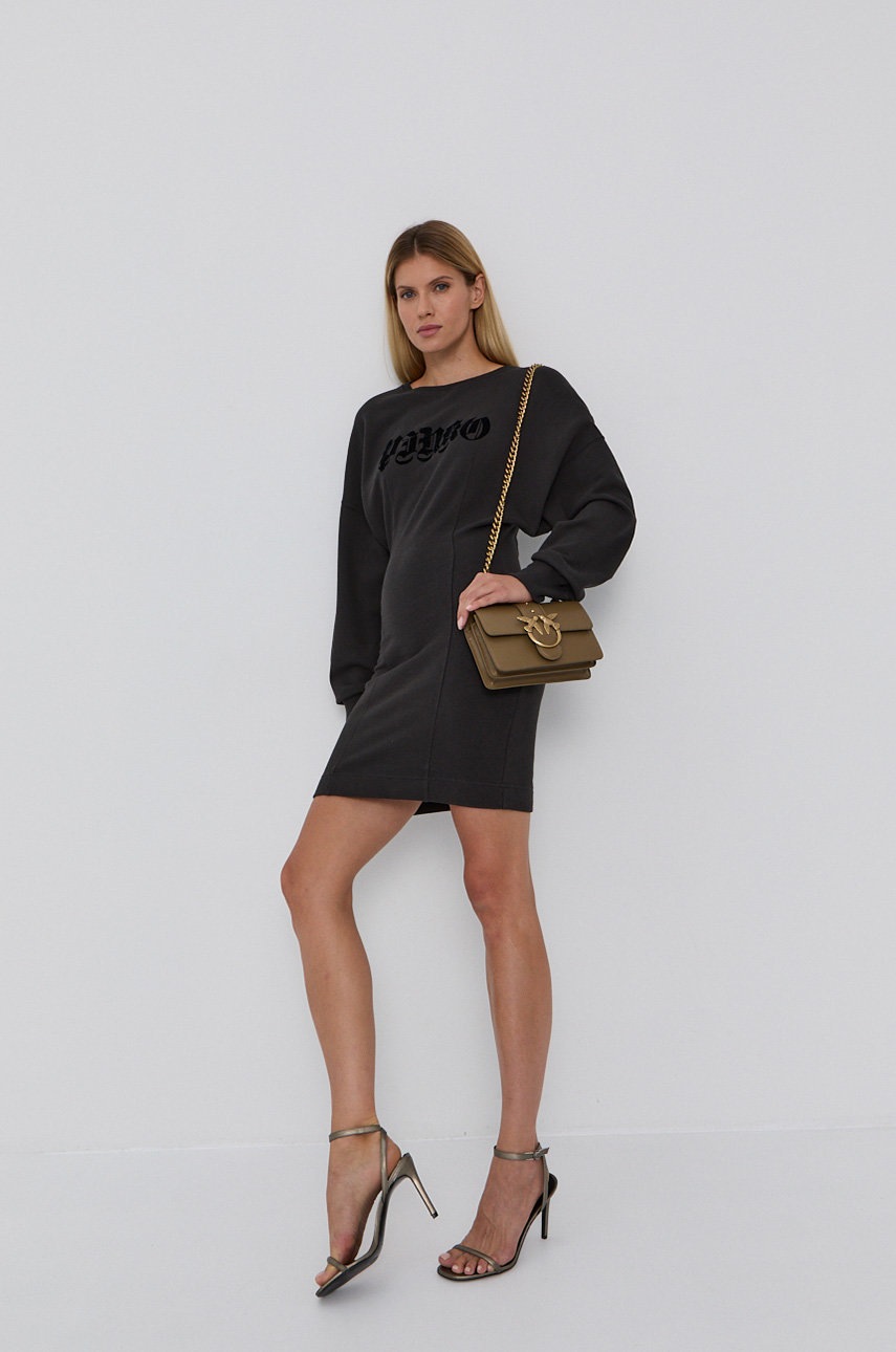 

Рокля Pinko в сиво къс модел със стандартна кройка, Сив