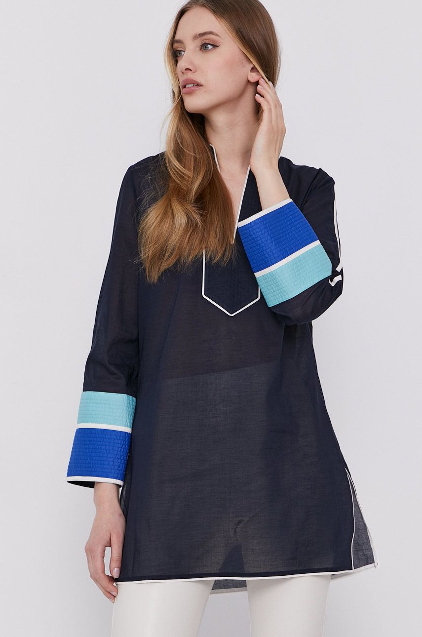 Šaty Tory Burch tmavomodrá barva, mini, jednoduché - námořnická modř -  100% Bavlna