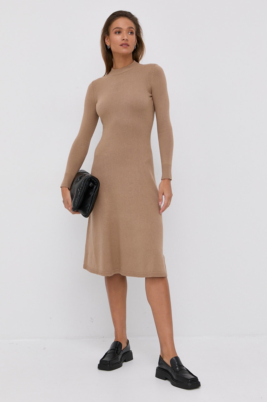 

Шерстяное платье Lauren Ralph Lauren цвет бежевый midi расклешённое