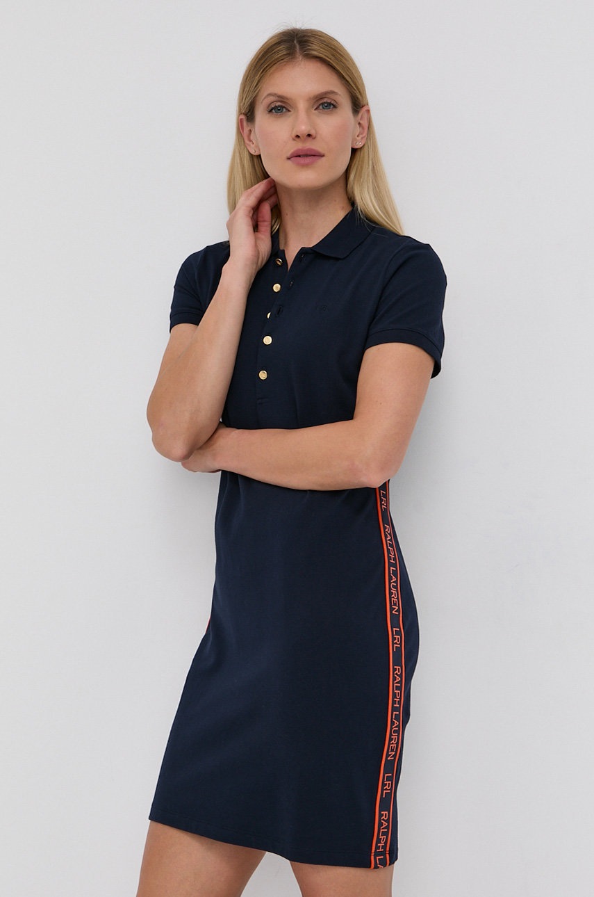 

Рокля Lauren Ralph Lauren в тъмносиньо къс модел с кройка по тялото, Тъмносин