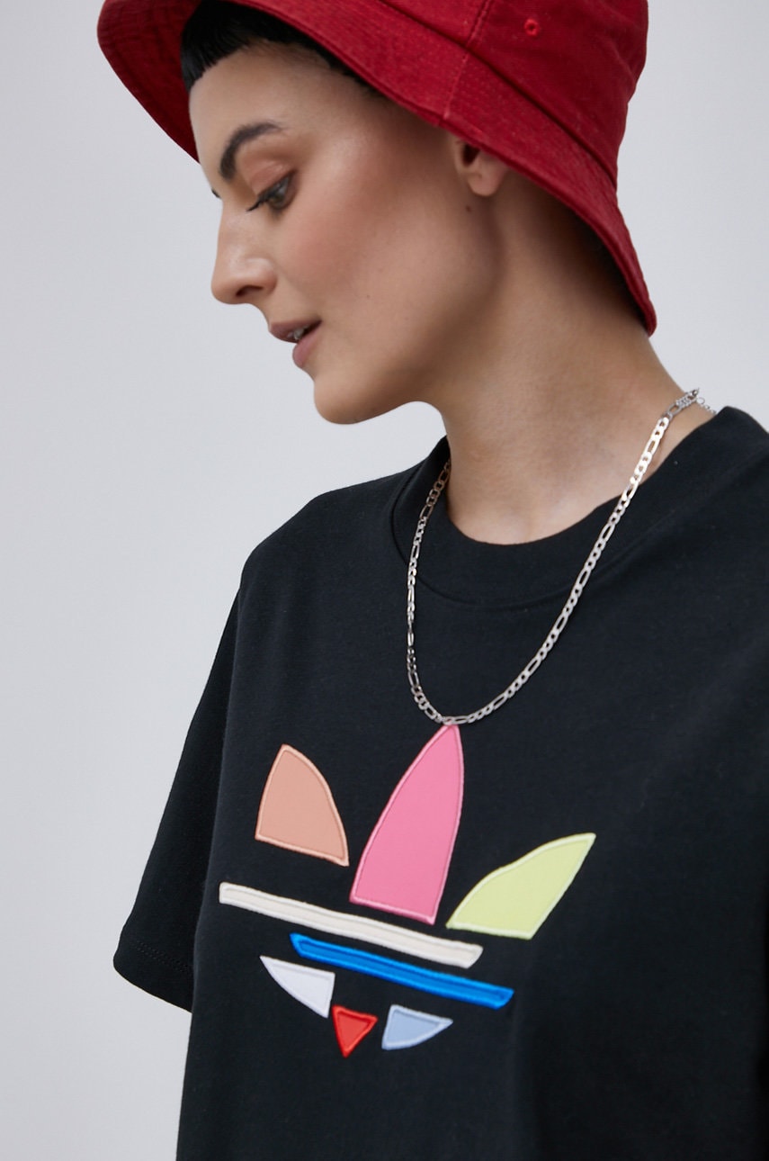 Adidas originals rochie din bumbac culoarea negru, mini, model drept