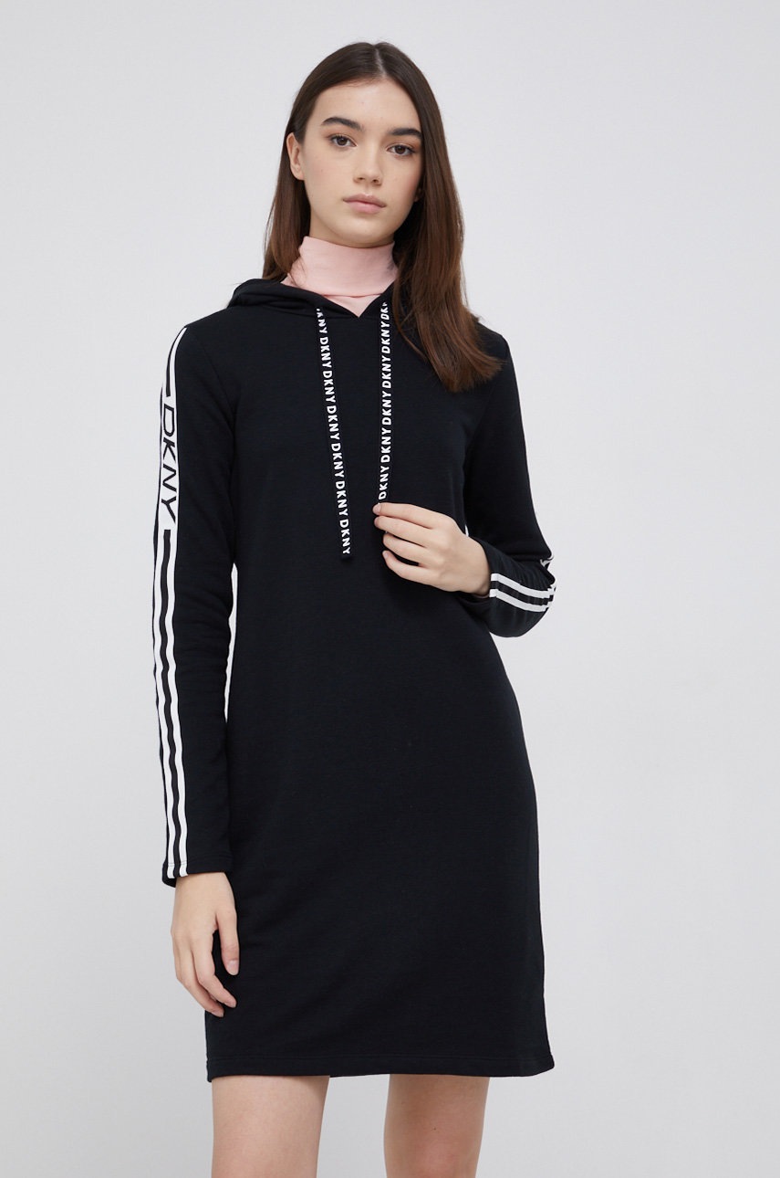 

Рокля Dkny в черно къс модел със стандартна кройка, Черен