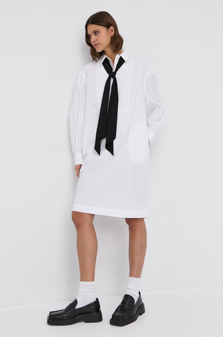 Karl Lagerfeld Rochie din bumbac culoarea alb, mini, model drept