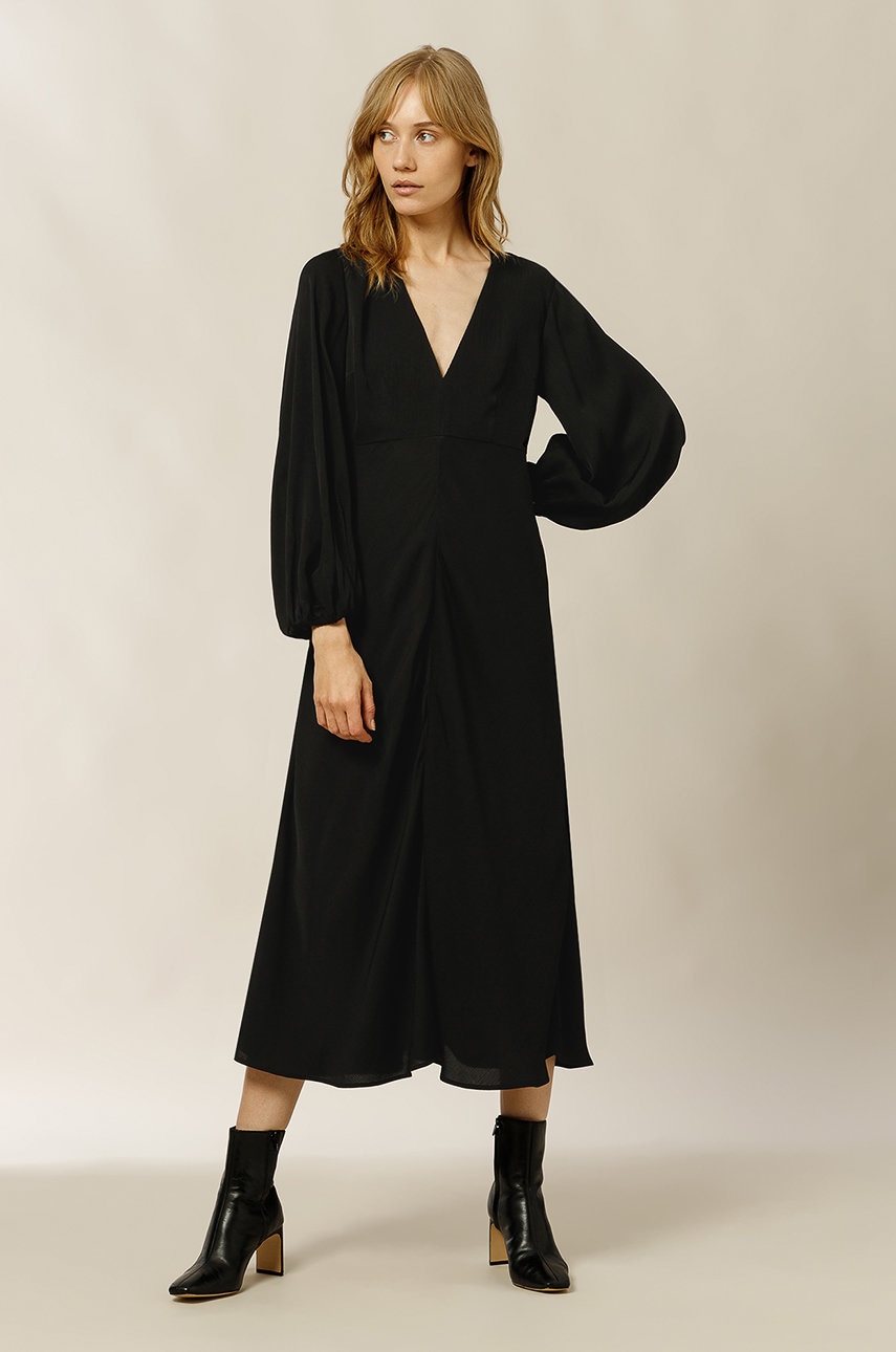 Ivy & Oak Rochie Manon Culoarea Negru, Midi, Evazata