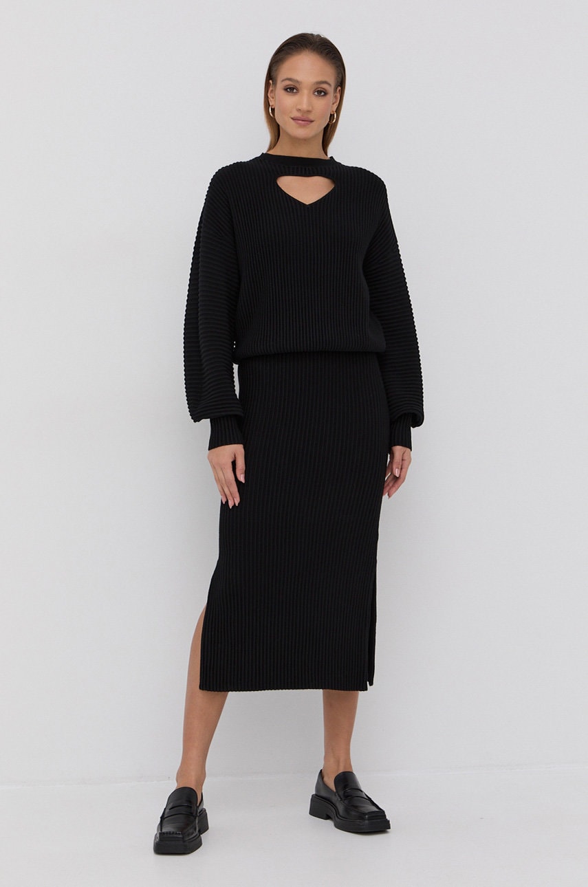 Victoria victoria beckham rochie din lână culoarea negru, maxi, oversize