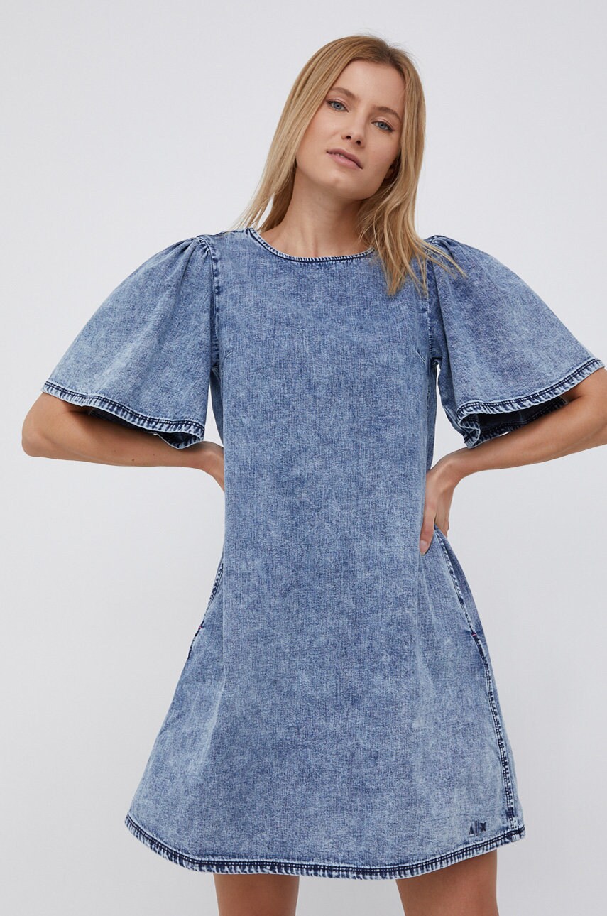 Armani exchange rochie jeans culoarea albastru marin, mini, evazata