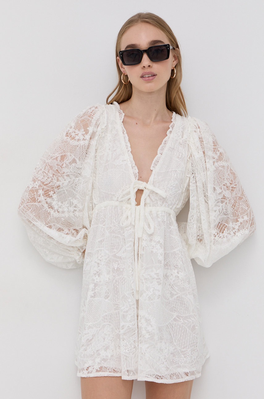 

Рокля For Love & Lemons в бяло къс модел разкроен модел, Бял