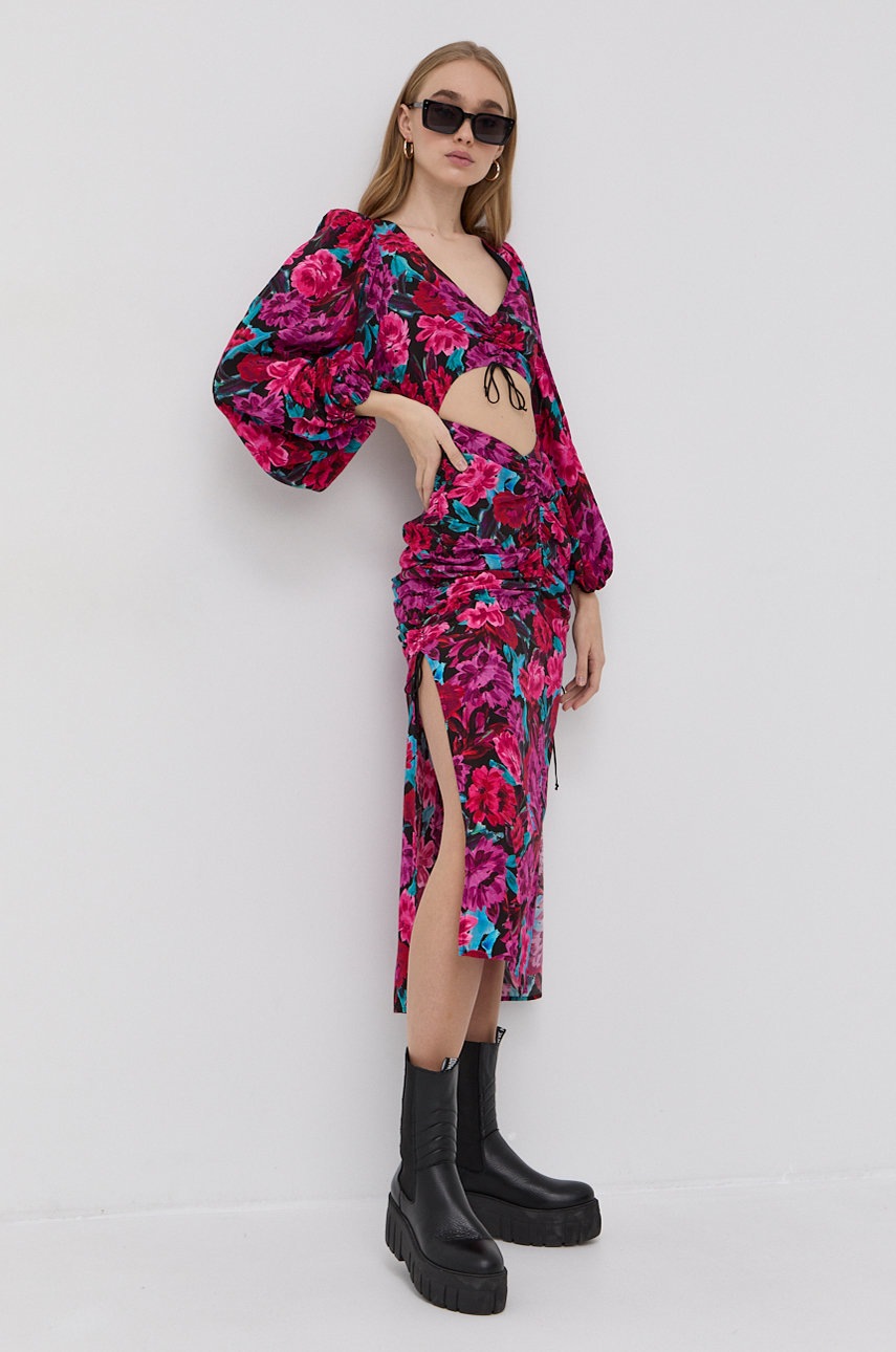 

Рокля For Love & Lemons в розово среднодълъг модел с кройка по тялото, Розов