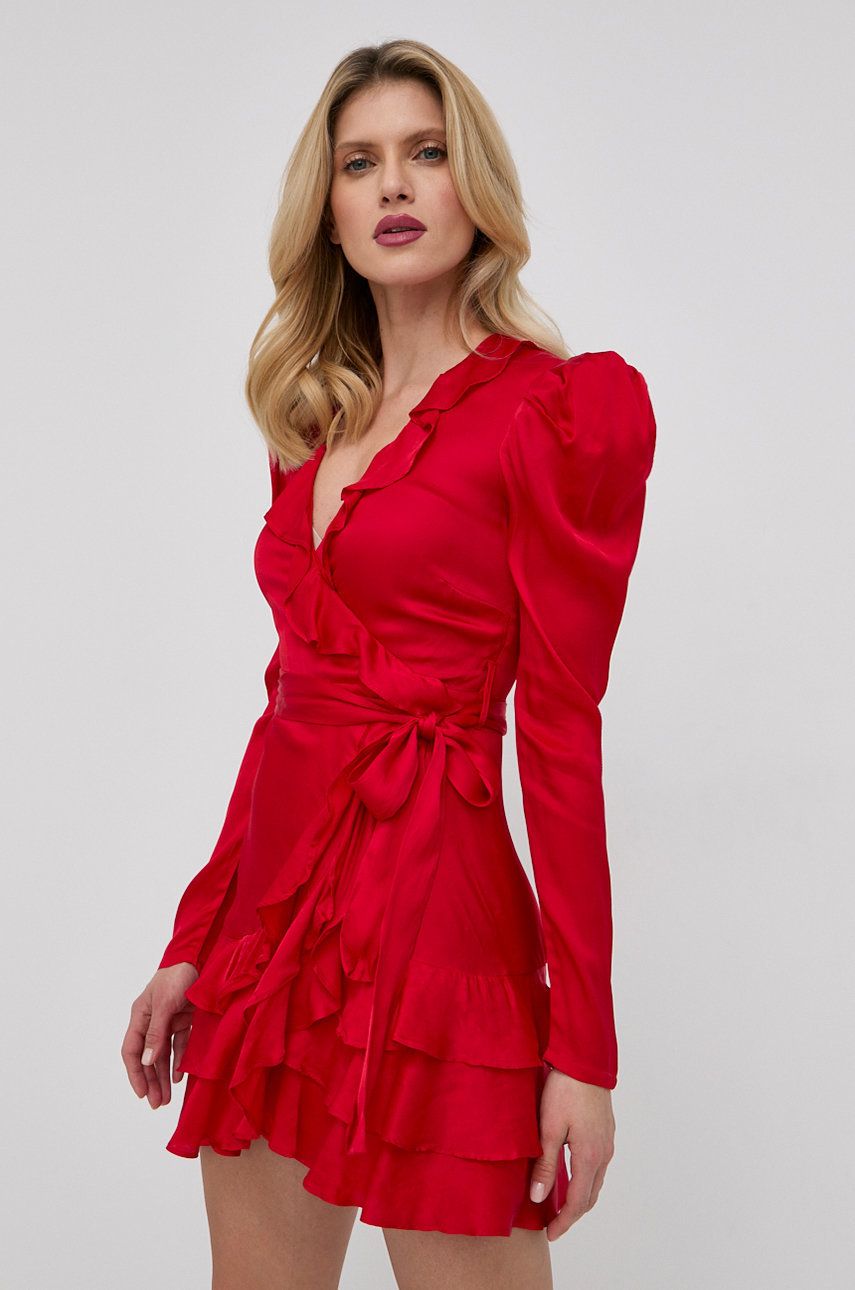 Bardot rochie culoarea rosu, mini, evazati answear.ro