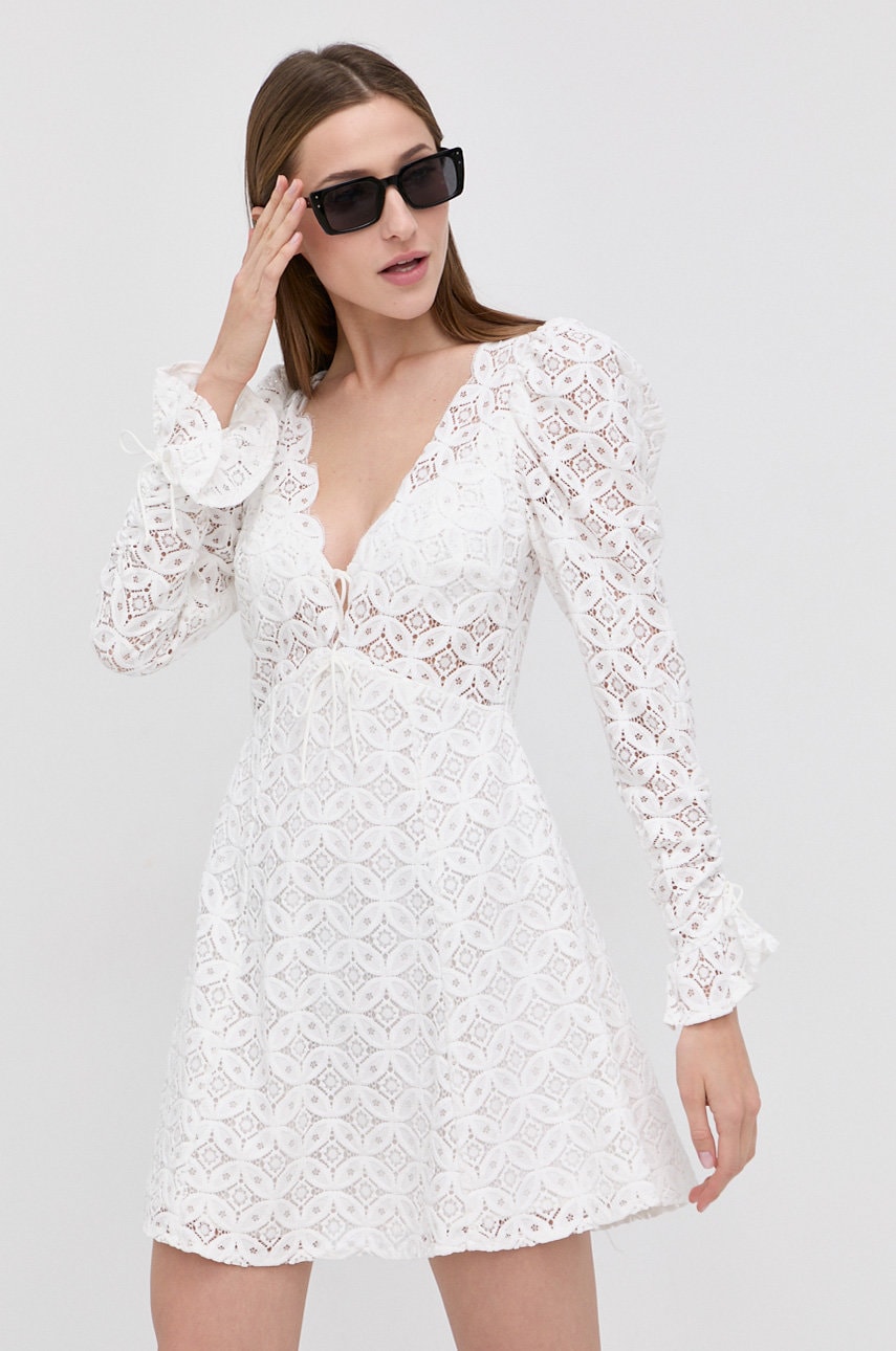 

Рокля For Love & Lemons в бяло къс модел разкроен модел, Бял