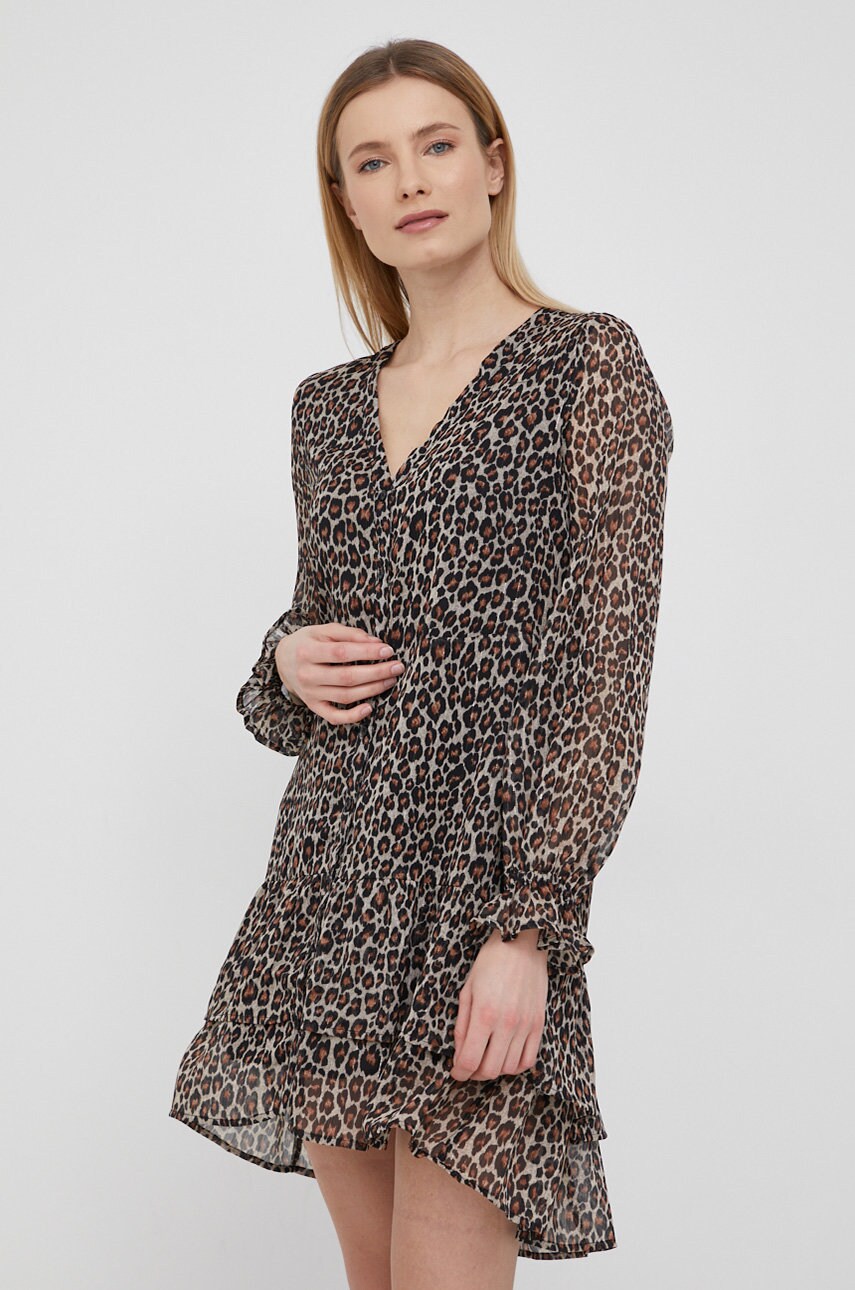 Pepe jeans rochie adele culoarea maro, mini, evazati