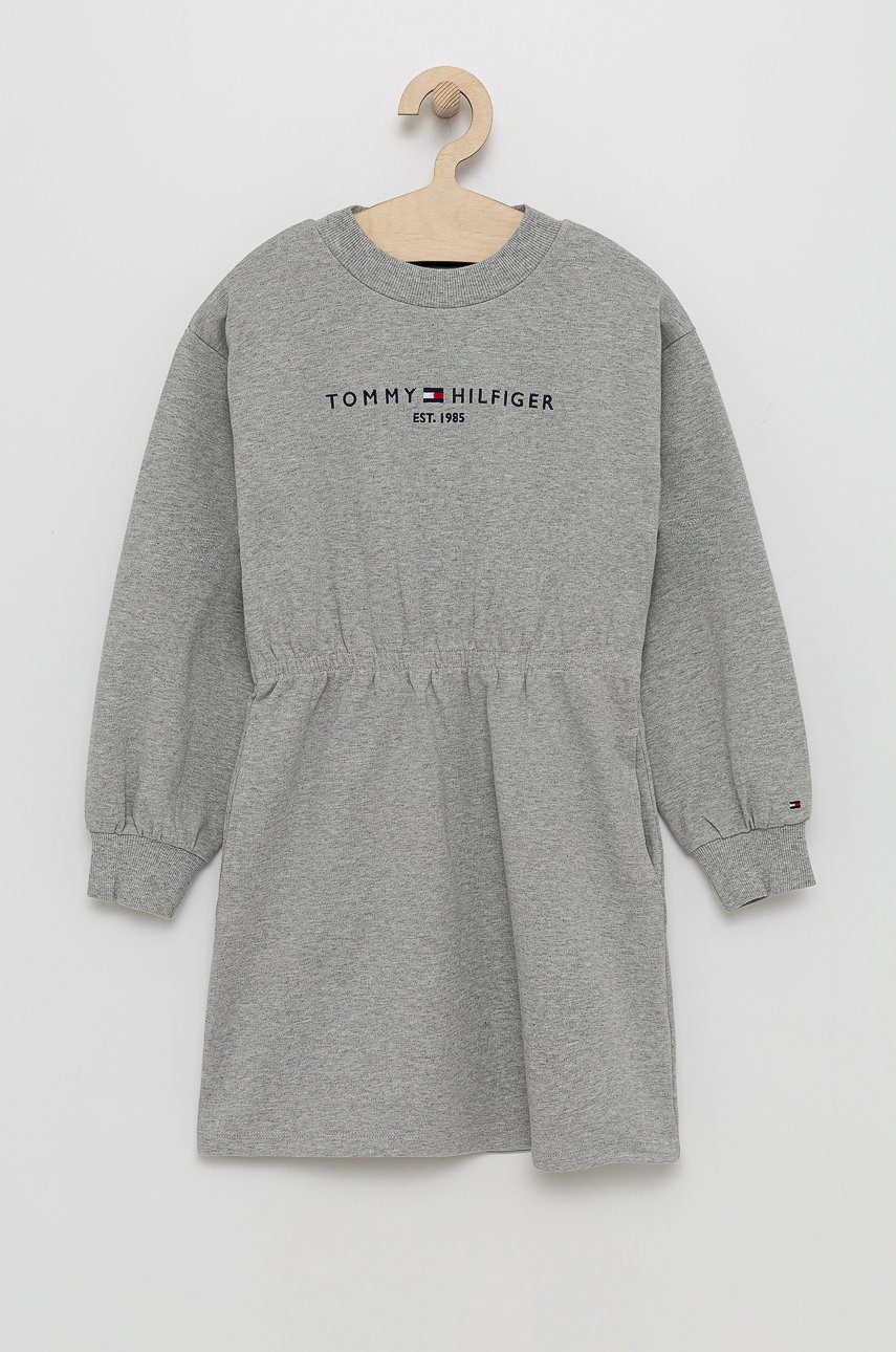 

Детска рокля Tommy Hilfiger в сиво къс модел със стандартна кройка, Сив