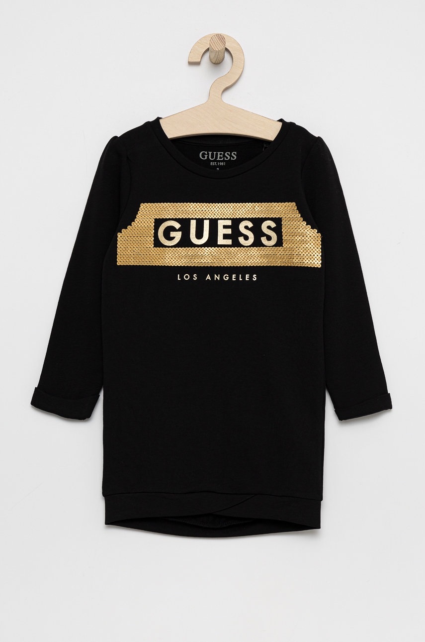 

Детска рокля Guess в черно къс модел със стандартна кройка, Черен