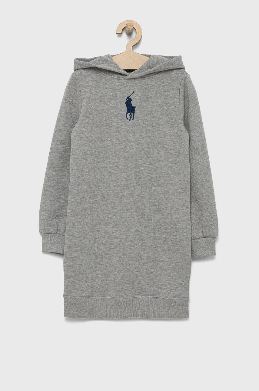 

Детска рокля Polo Ralph Lauren в сиво къс модел със стандартна кройка, Сив