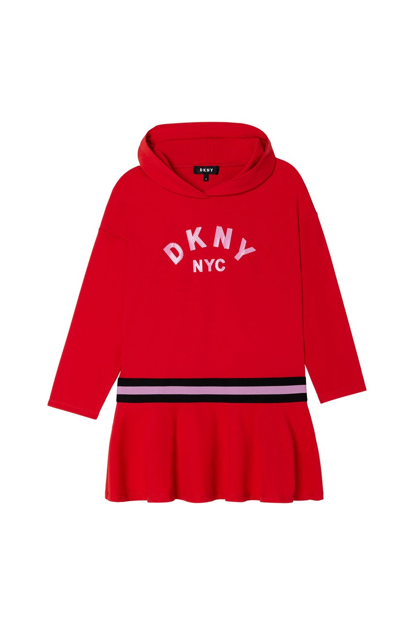 

Детска рокля Dkny в червено къс модел със стандартна кройка, Червен