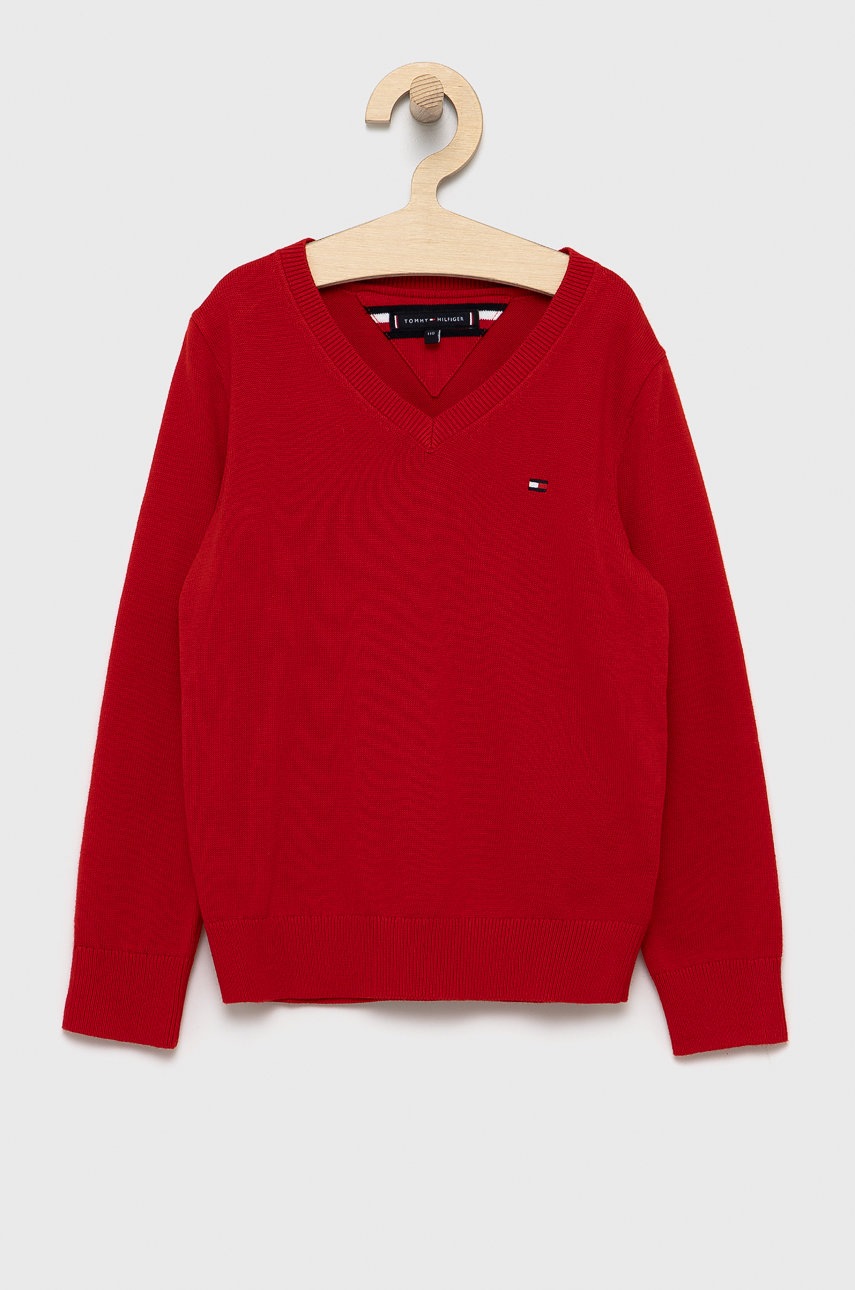 

Tommy Hilfiger - Детски памучен пуловер, Червен
