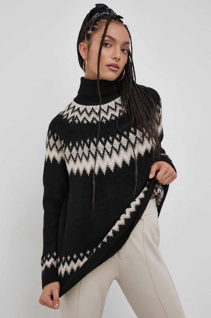 

Пуловер Only дамски в черно от топла материя с поло, Черен