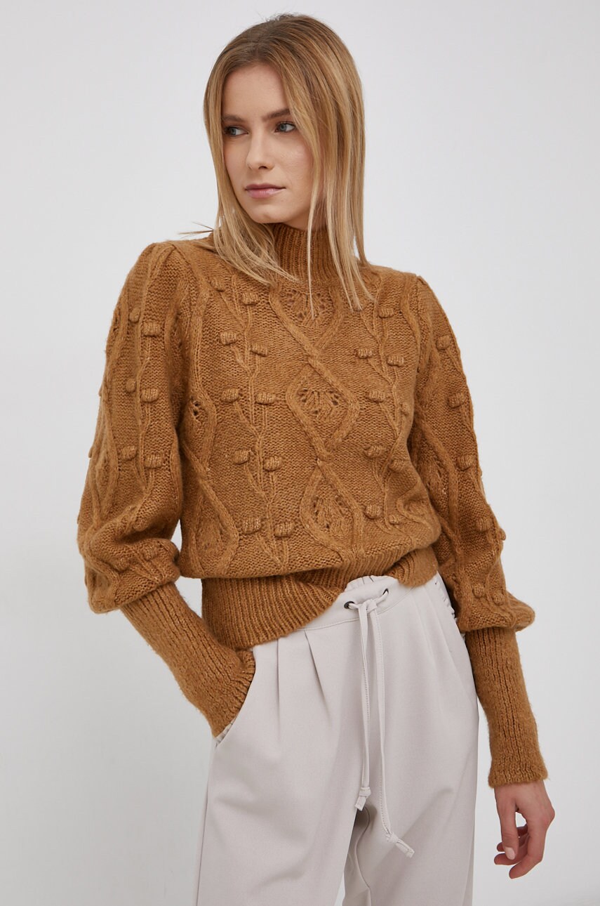Only pulover femei, culoarea maro, călduros, cu turtleneck