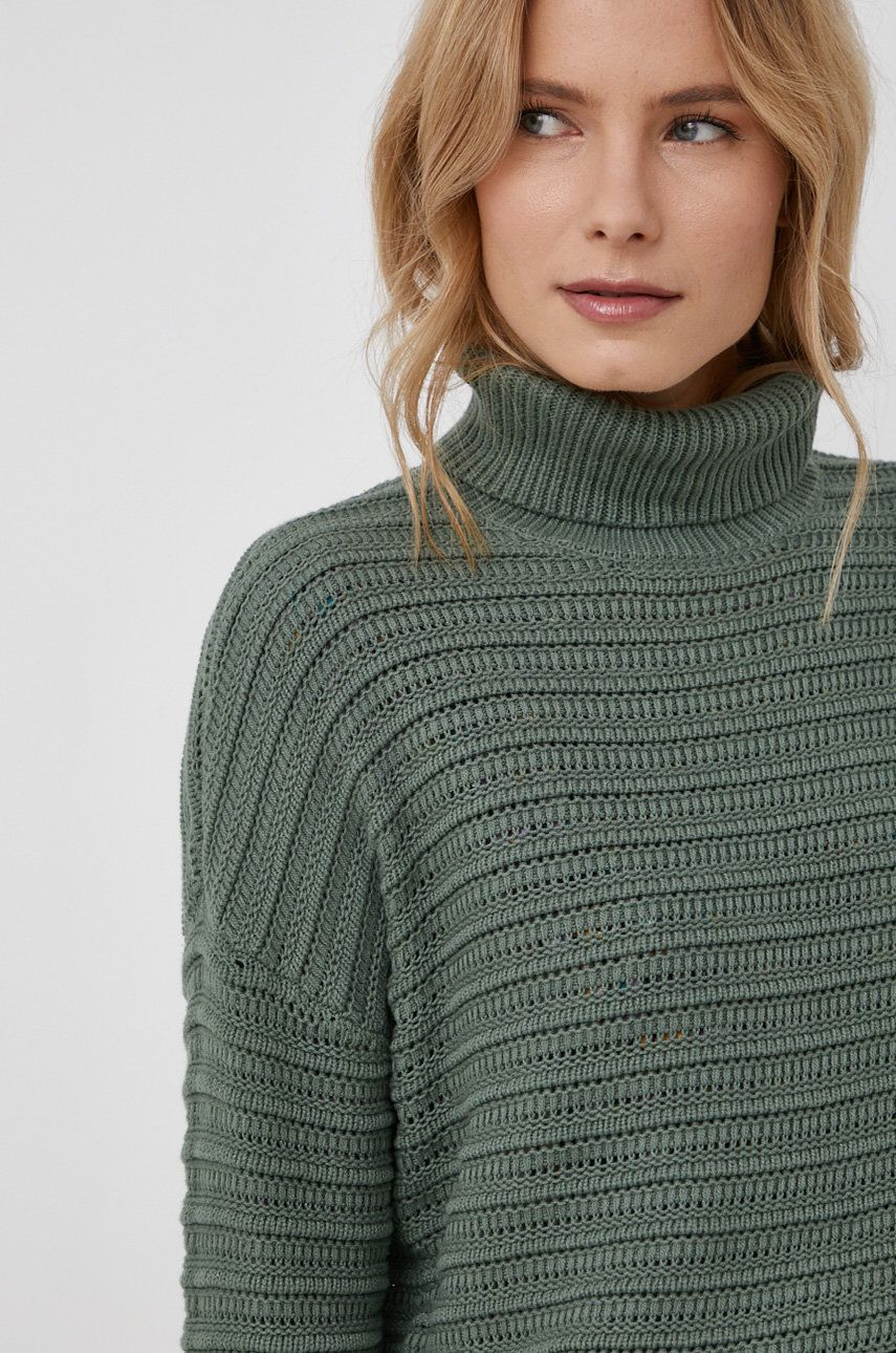 Vero Moda Pulover femei, culoarea verde, cu guler imagine reduceri black friday 2021 answear.ro