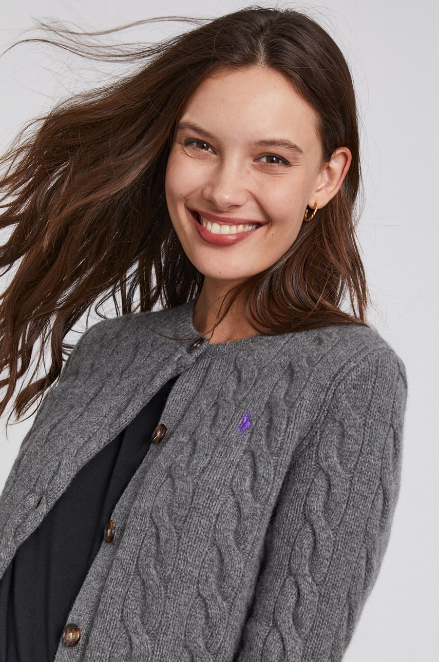 

Жилетка Polo Ralph Lauren дамска в сиво от топла материя, Сив