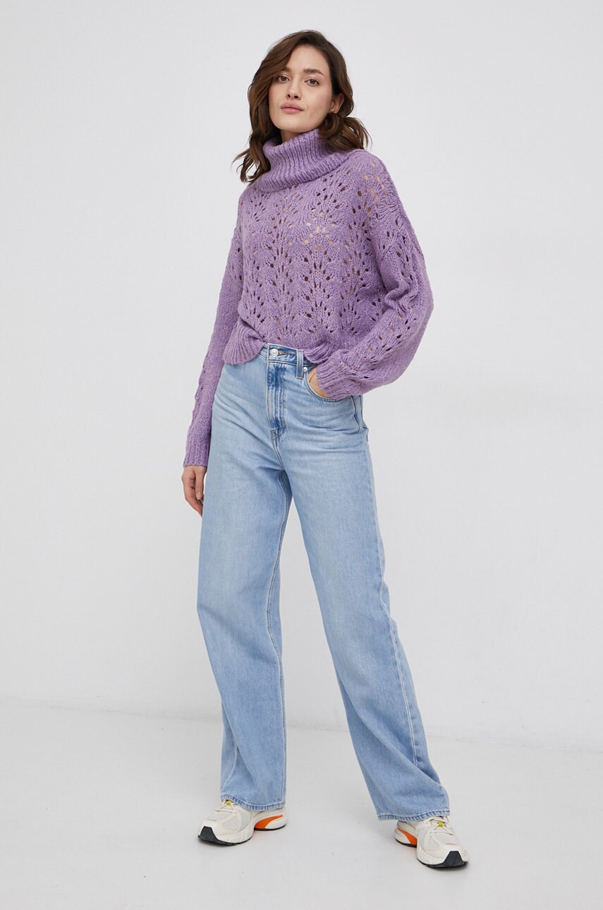 Jdy pulover femei, culoarea violet, cu guler